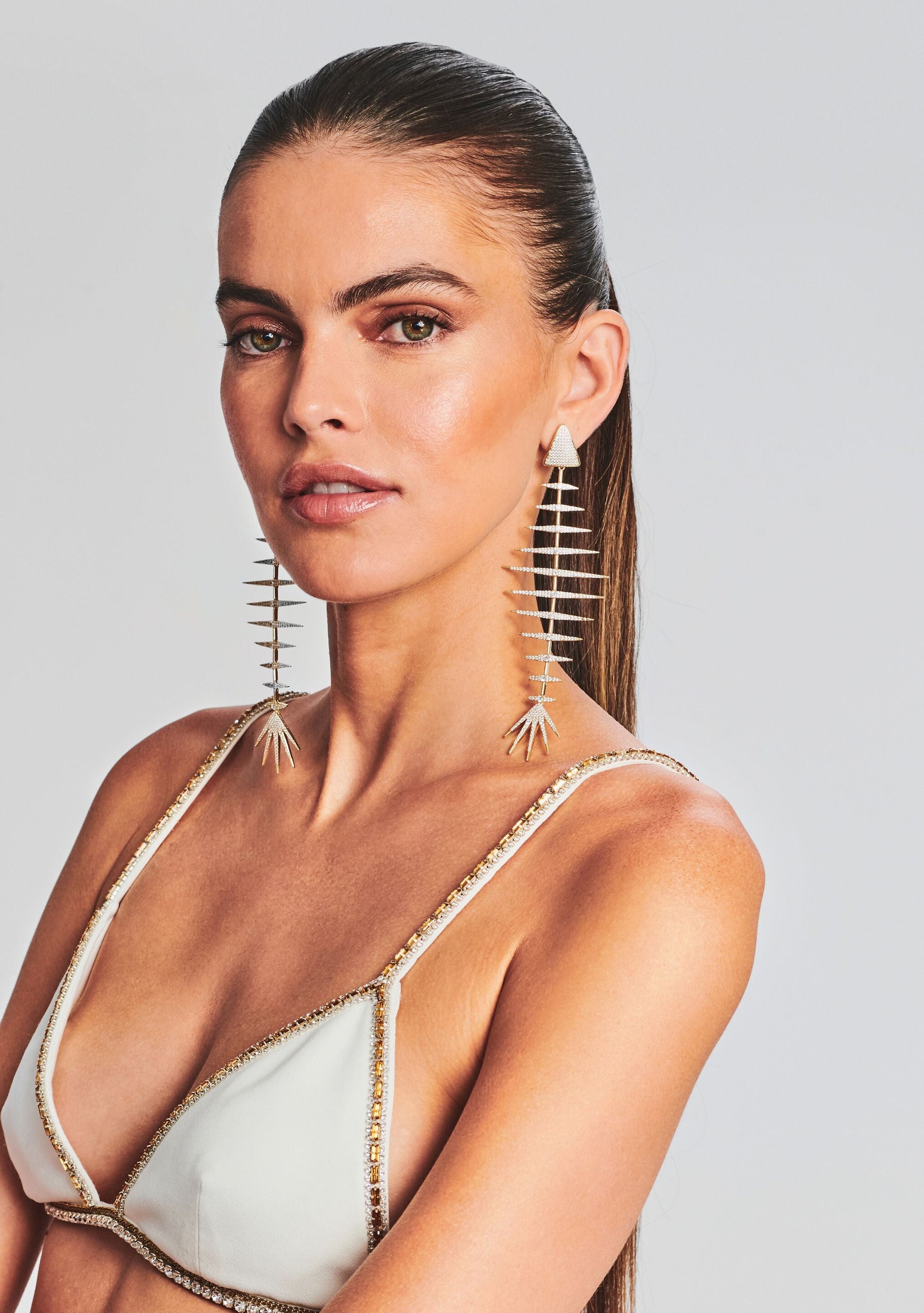  Bimini Crystal Fish Bone Earrings