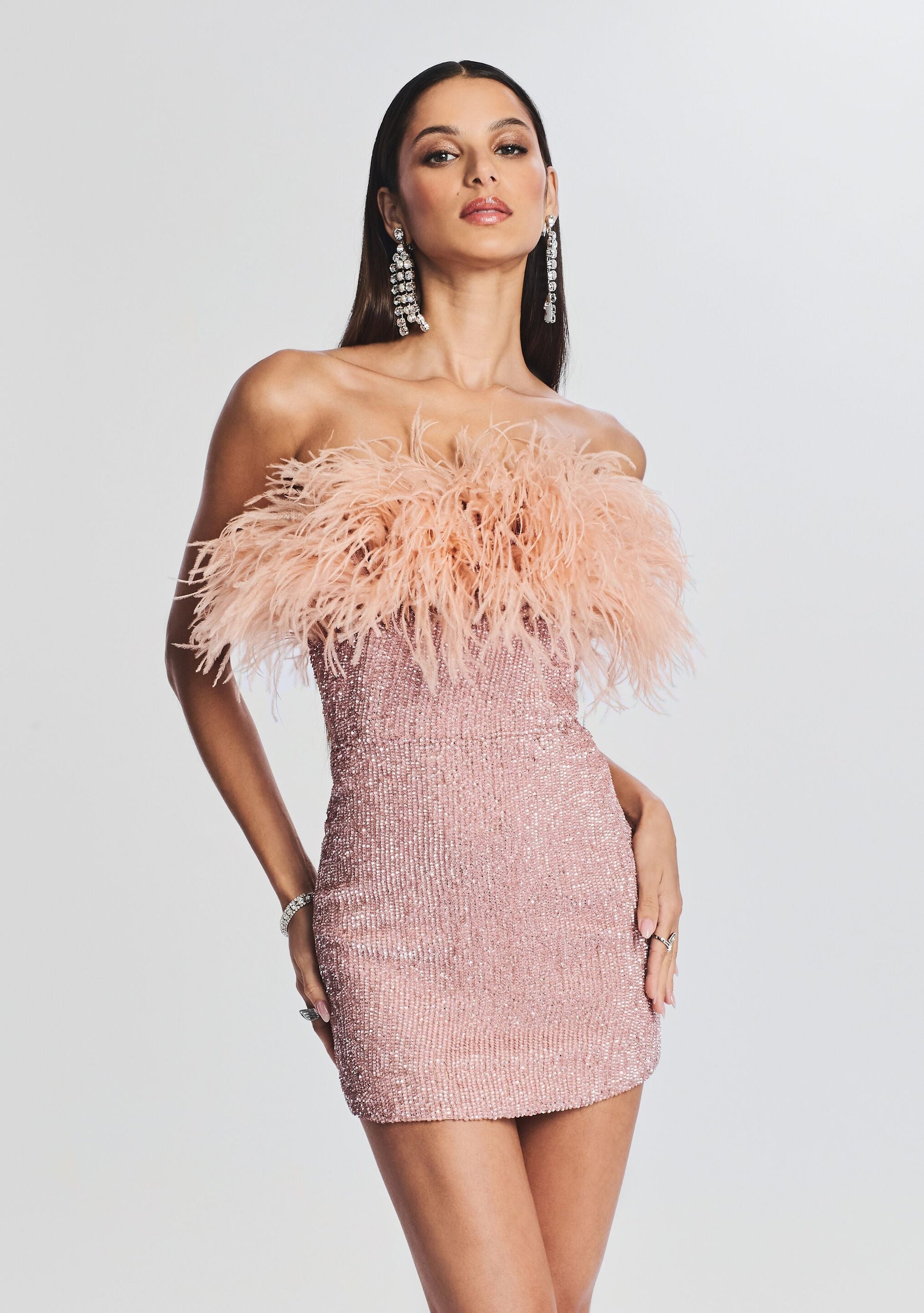  Torin Sequin Feather Dress