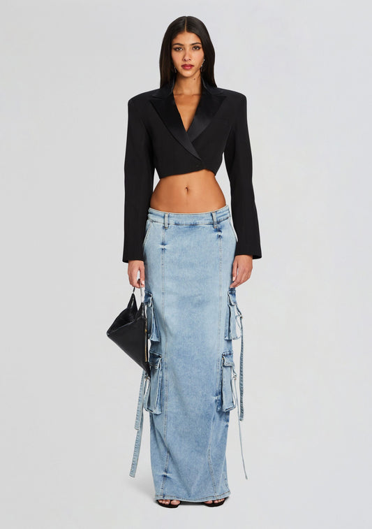  Cerise Cargo Denim Skirt