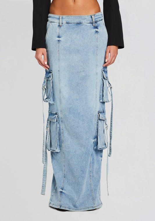  Cerise Cargo Denim Skirt